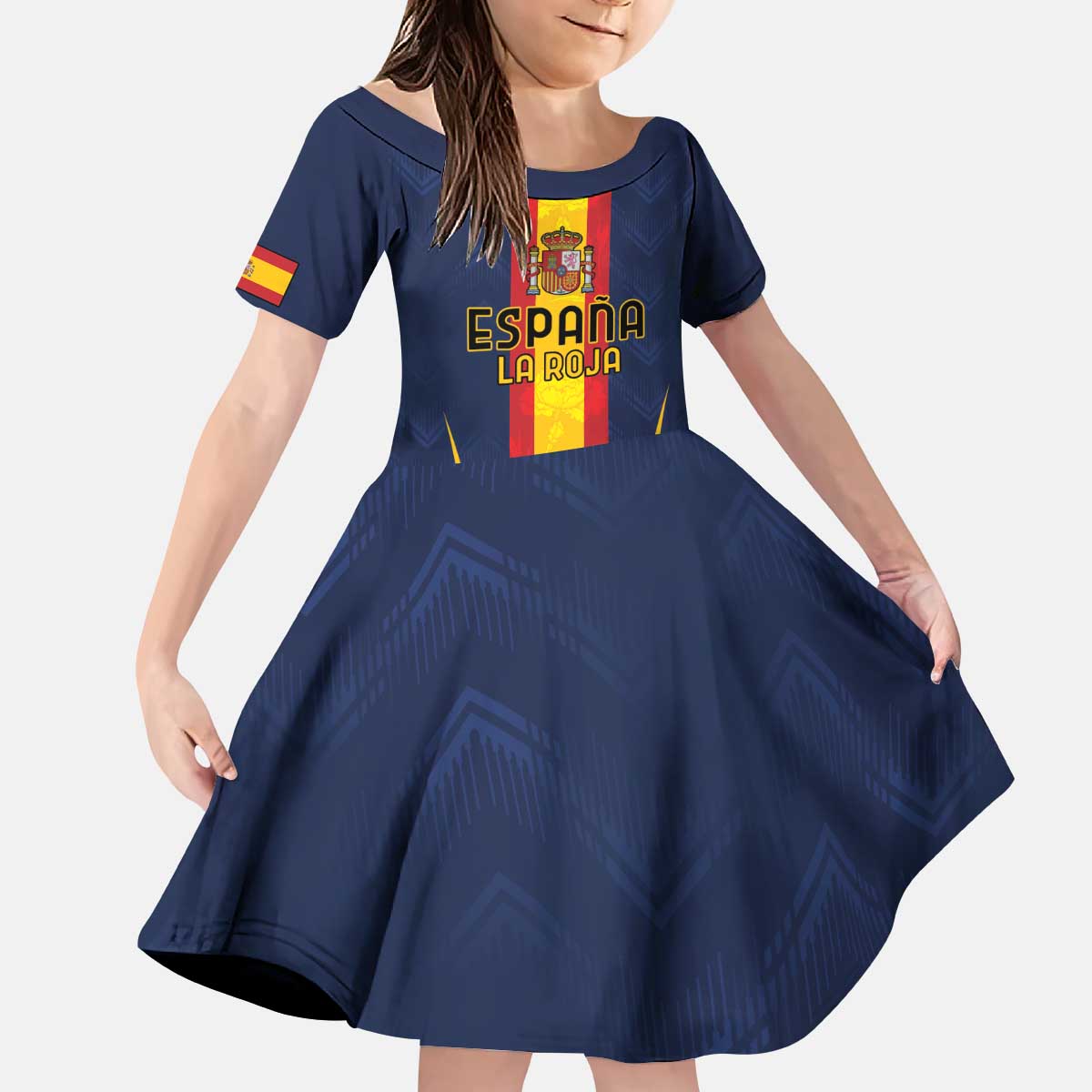 Custom Spain Football Kid Short Sleeve Dress La Roja With Carnation Pattern