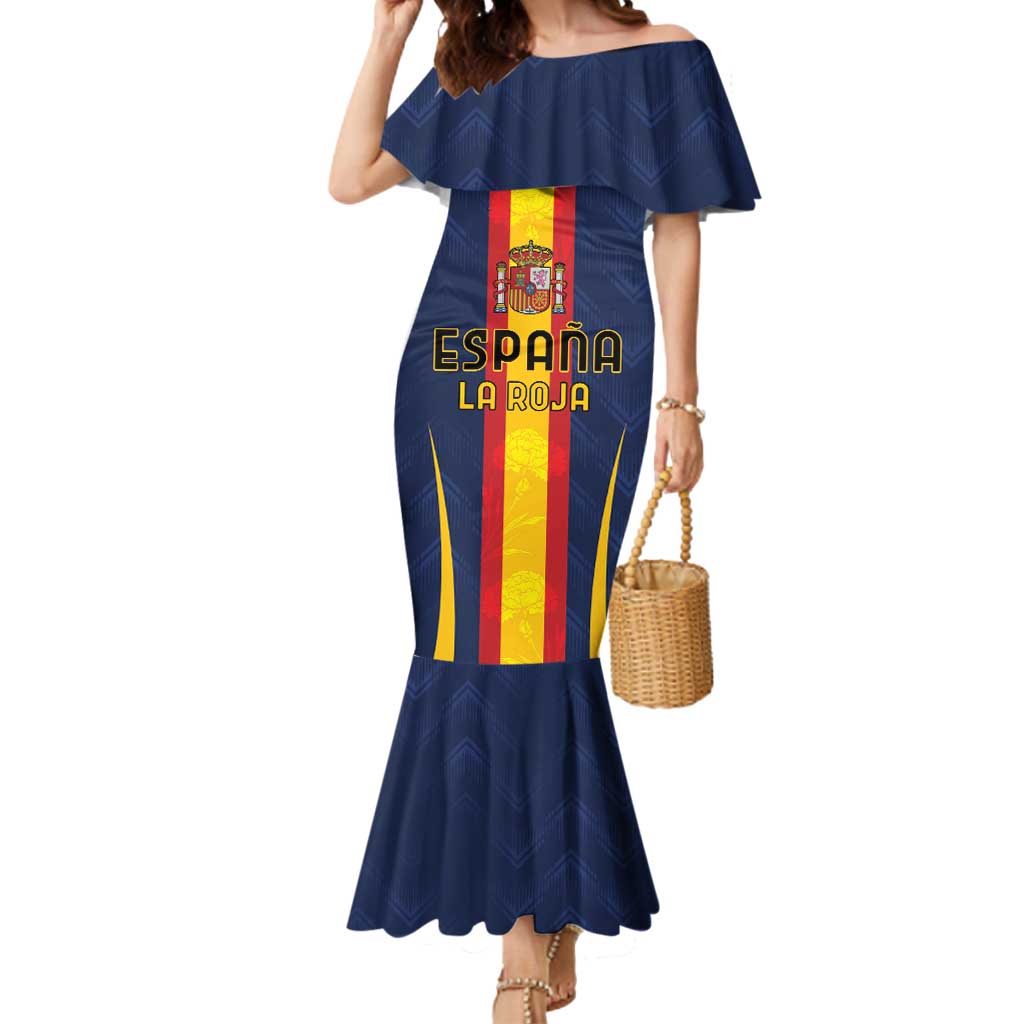 Custom Spain Football Mermaid Dress La Roja With Carnation Pattern