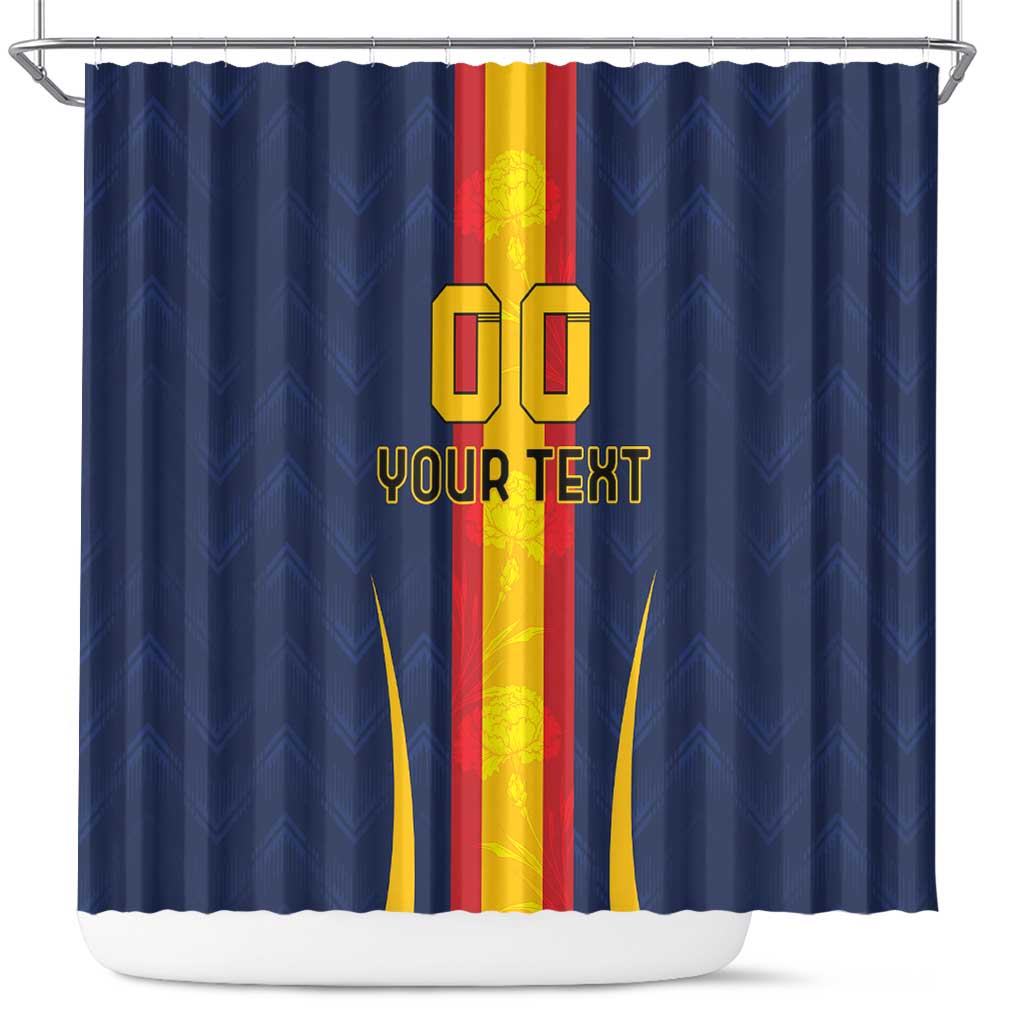 Custom Spain Football Shower Curtain La Roja With Carnation Pattern