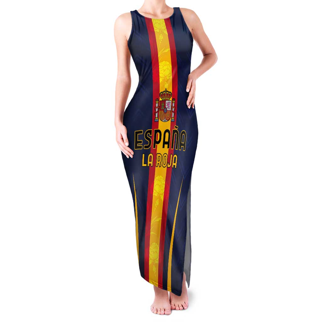 Custom Spain Football Tank Maxi Dress La Roja With Carnation Pattern