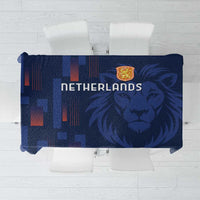Netherlands football tablecloth in dark blue with lion head graphic and crest