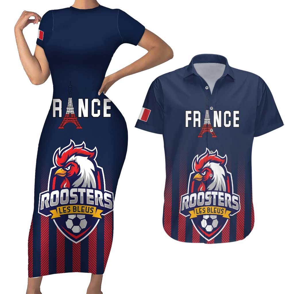 Custom France Football Couples Matching Short Sleeve Bodycon Dress and Hawaiian Shirt Les Bleus Gallic Rooster