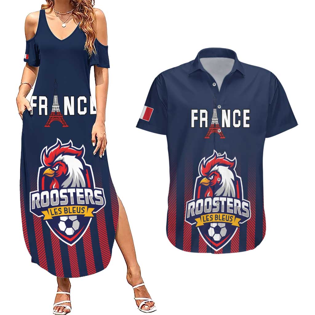 Custom France Football Couples Matching Summer Maxi Dress and Hawaiian Shirt Les Bleus Gallic Rooster