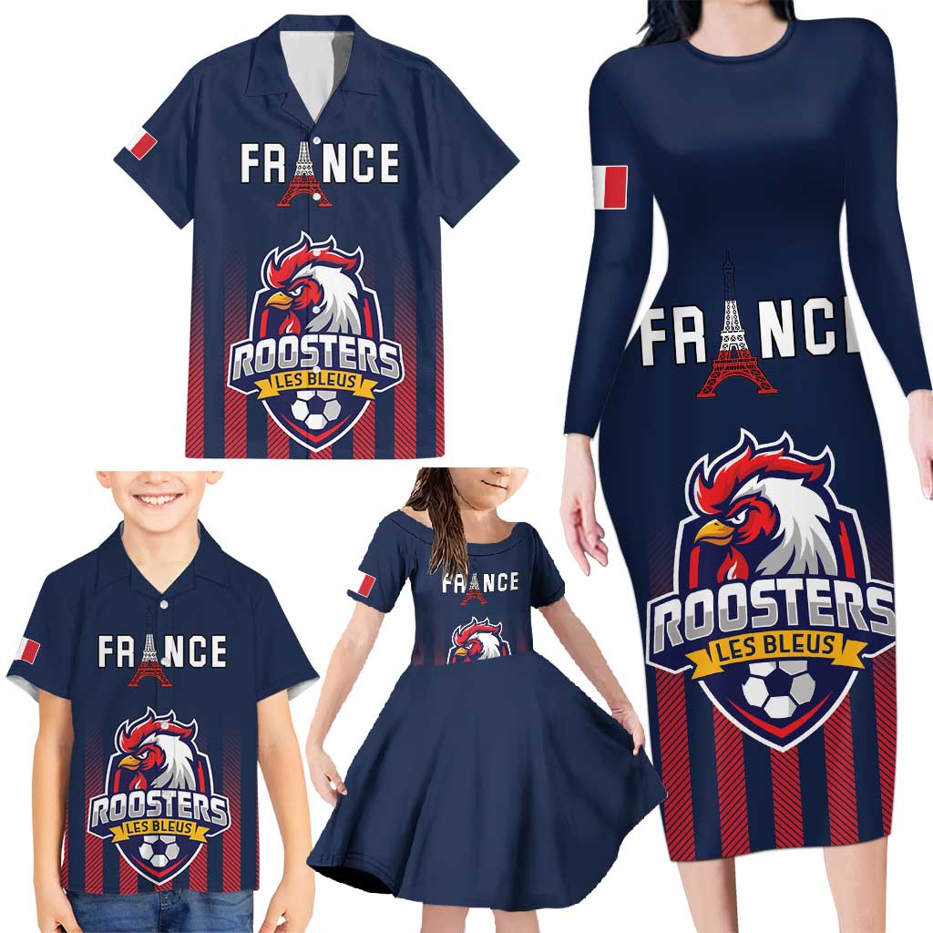 Custom France Football Family Matching Long Sleeve Bodycon Dress and Hawaiian Shirt Les Bleus Gallic Rooster