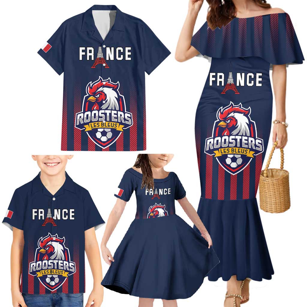 Custom France Football Family Matching Mermaid Dress and Hawaiian Shirt Les Bleus Gallic Rooster