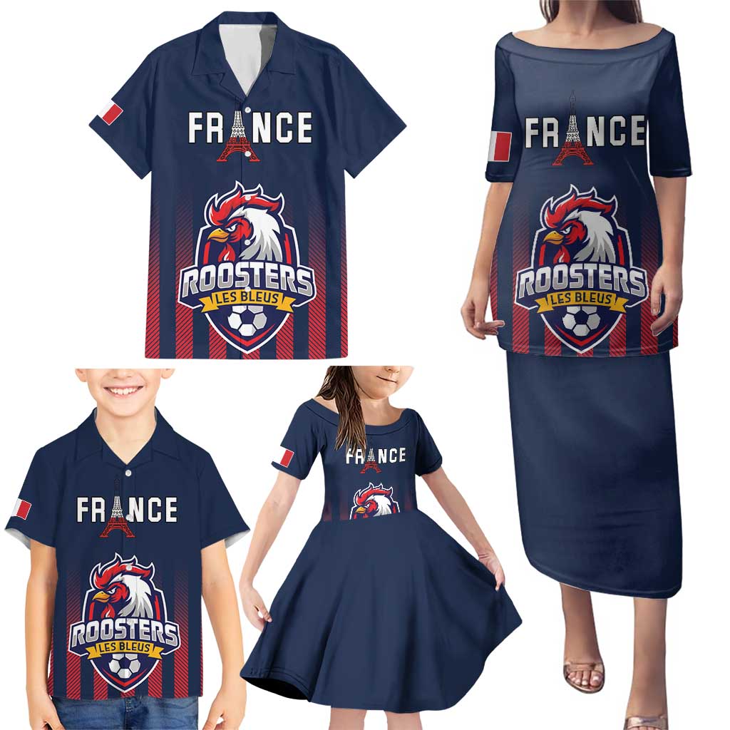 Custom France Football Family Matching Puletasi and Hawaiian Shirt Les Bleus Gallic Rooster