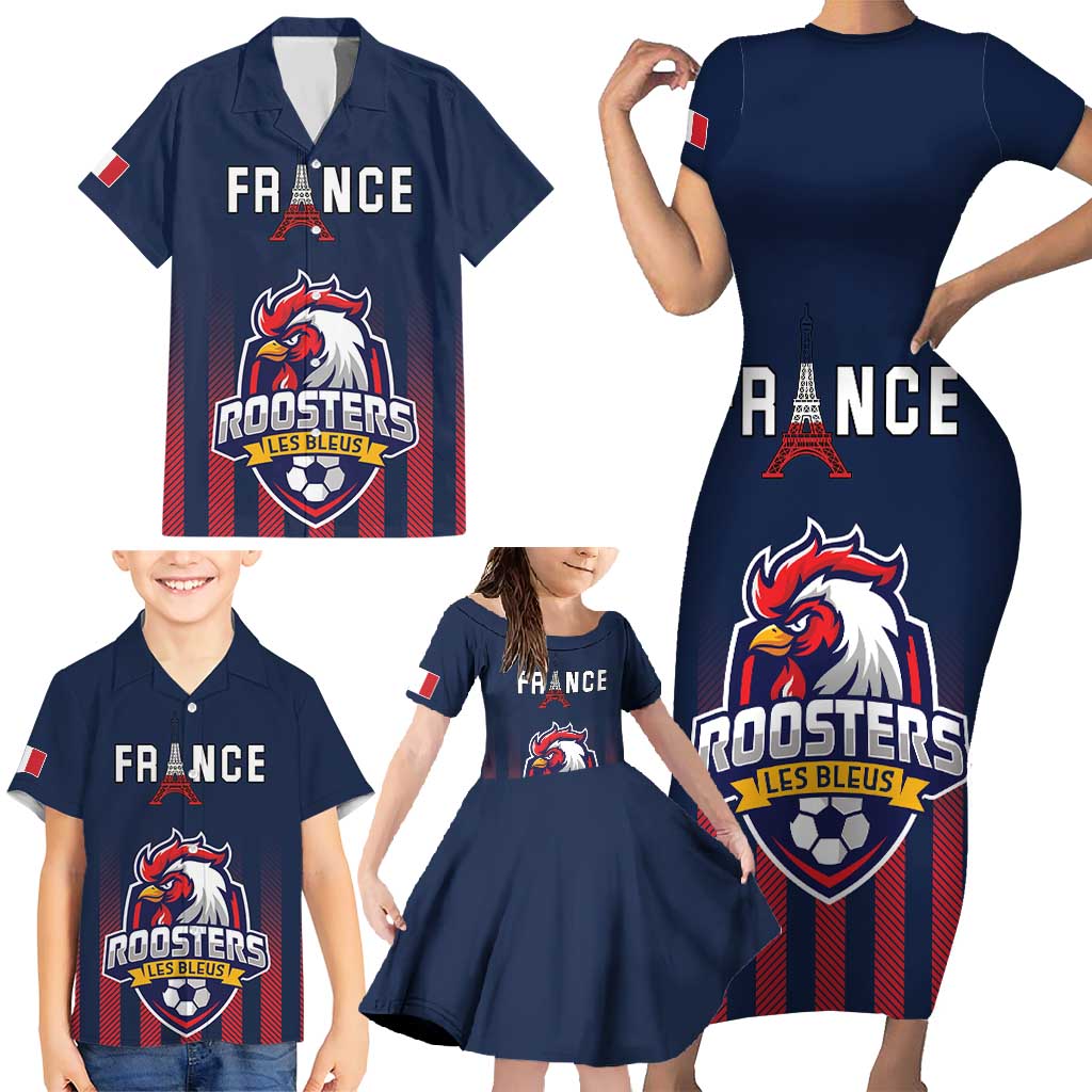 Custom France Football Family Matching Short Sleeve Bodycon Dress and Hawaiian Shirt Les Bleus Gallic Rooster