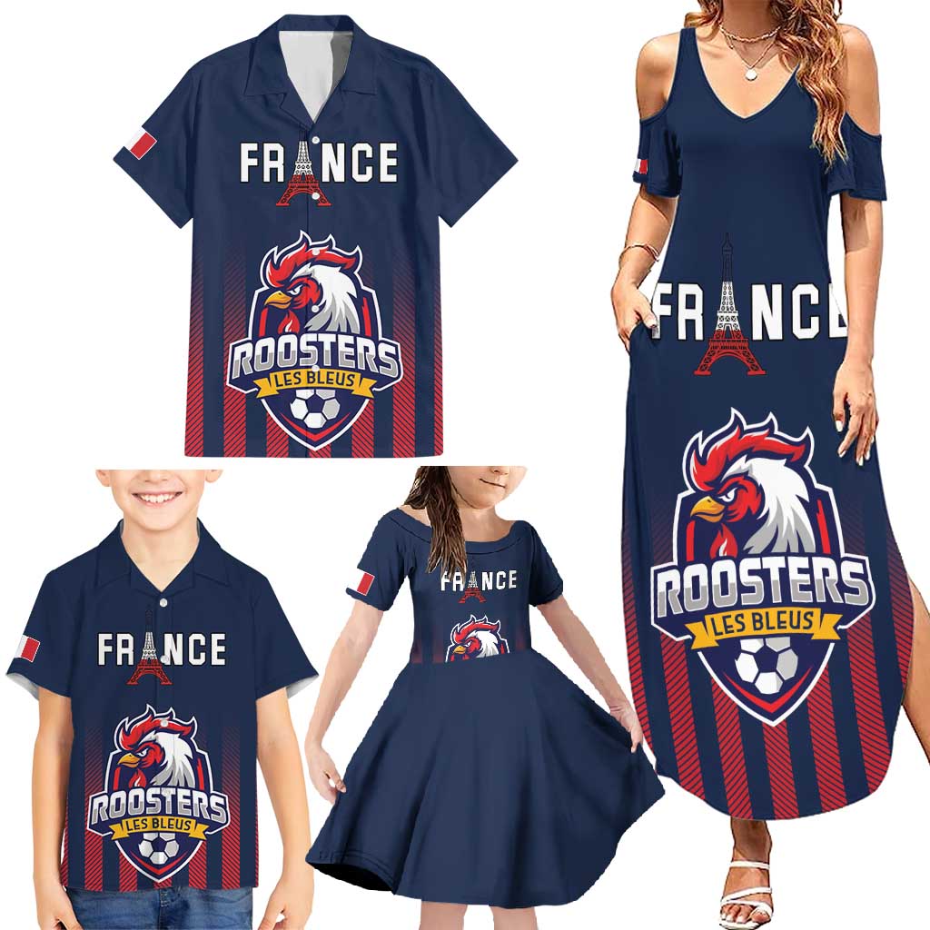 Custom France Football Family Matching Summer Maxi Dress and Hawaiian Shirt Les Bleus Gallic Rooster