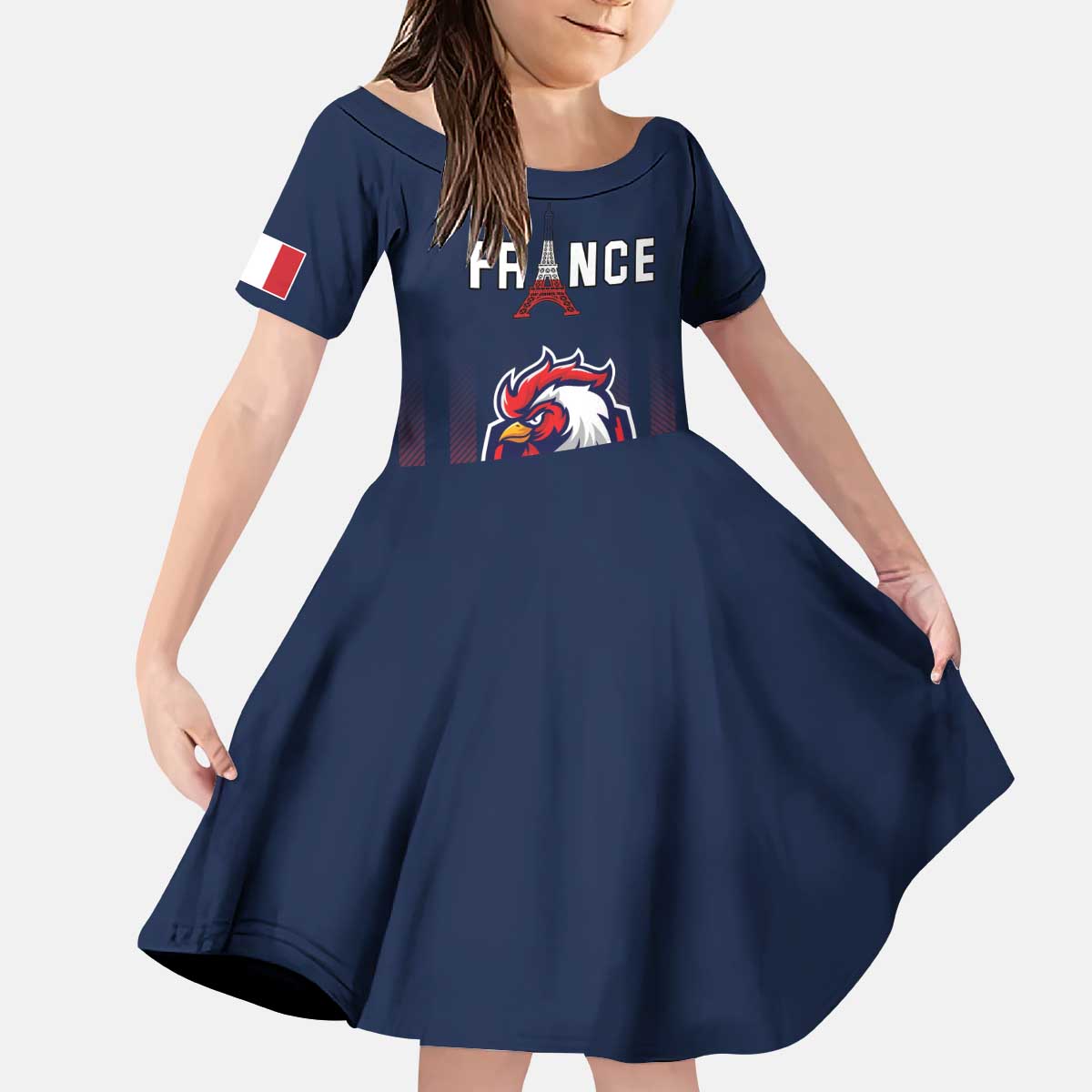 Custom France Football Kid Short Sleeve Dress Les Bleus Gallic Rooster