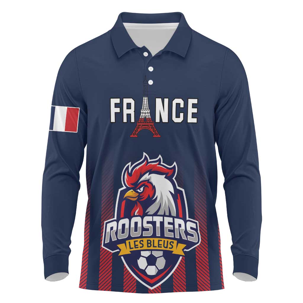 Custom France Football Long Sleeve Polo Shirt Les Bleus Gallic Rooster