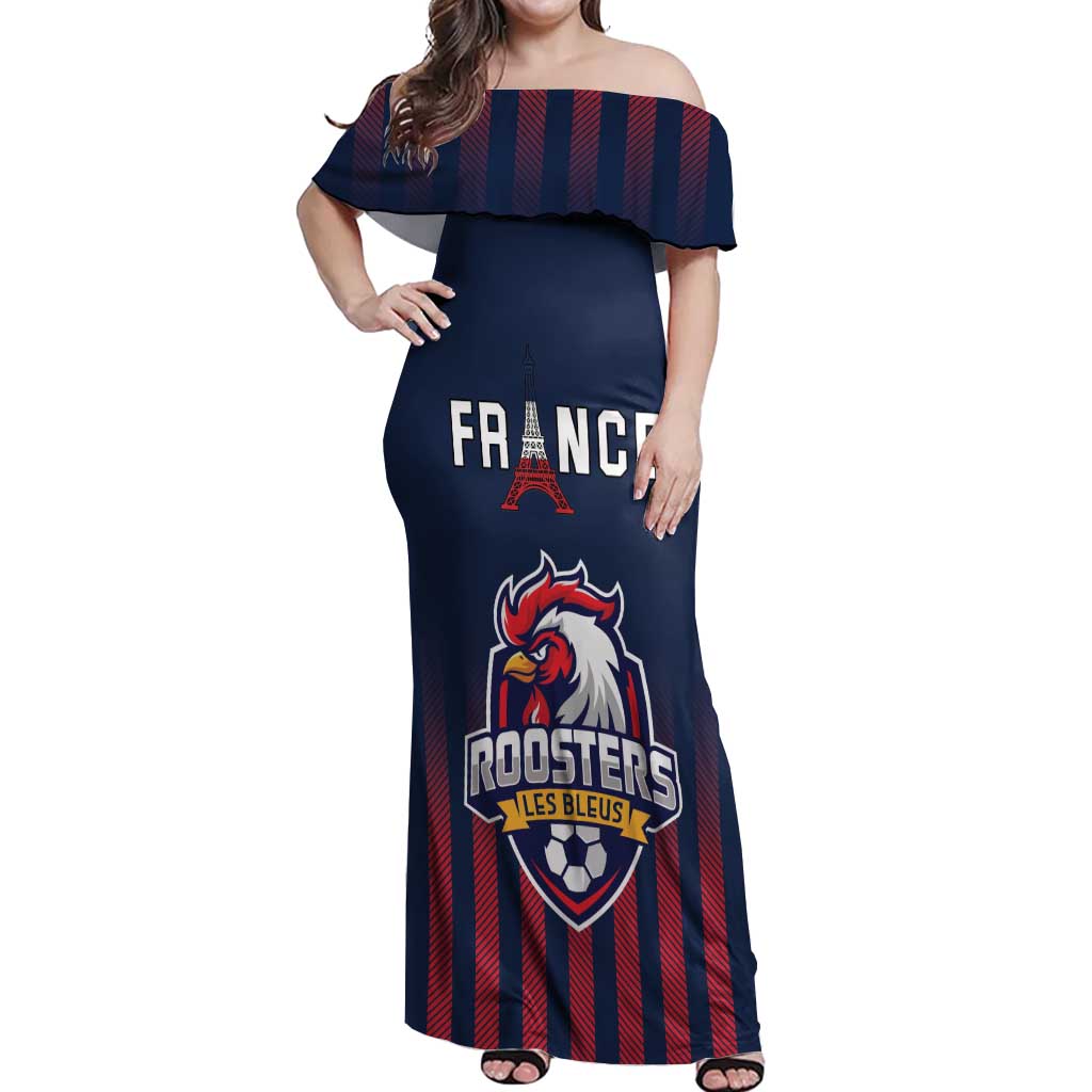 Custom France Football Off Shoulder Maxi Dress Les Bleus Gallic Rooster