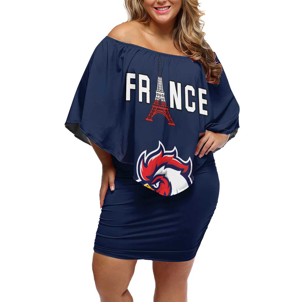 Custom France Football Off Shoulder Short Dress Les Bleus Gallic Rooster