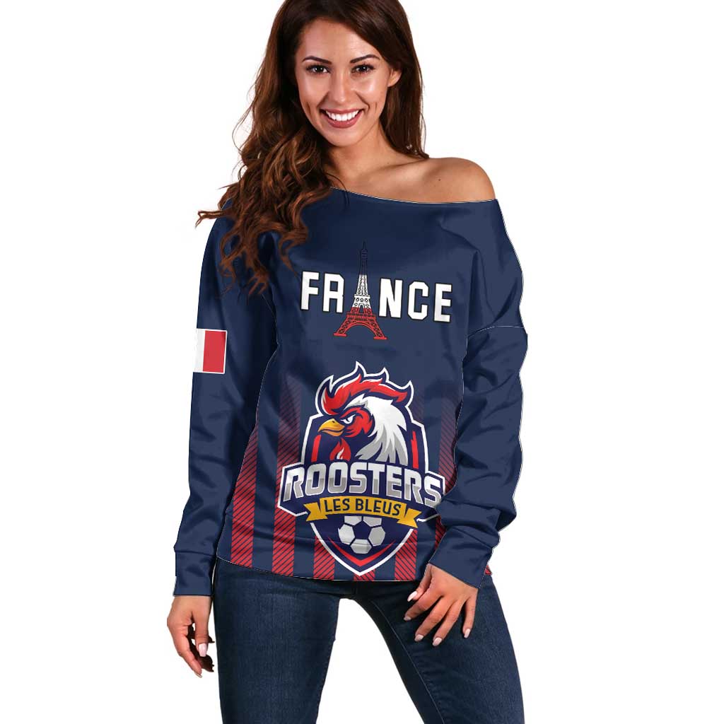 Custom France Football Off Shoulder Sweater Les Bleus Gallic Rooster