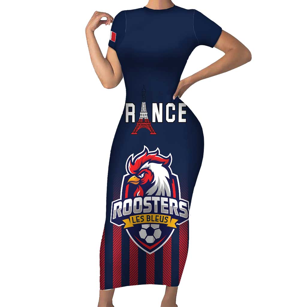 Custom France Football Short Sleeve Bodycon Dress Les Bleus Gallic Rooster