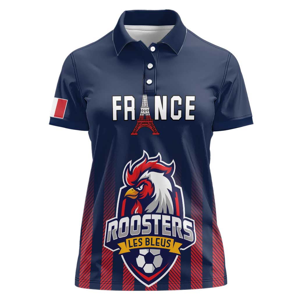 Custom France Football Women Polo Shirt Les Bleus Gallic Rooster