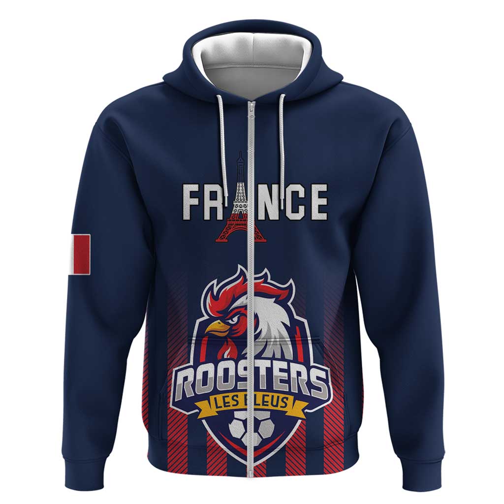 Custom France Football Zip Hoodie Les Bleus Gallic Rooster