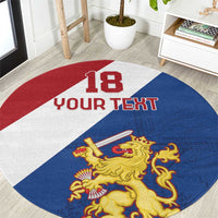 Round Netherlands style carpet with red, white, blue stripes, 18 and lion emblem