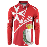 Red polo-style sweatshirt with Malta crest, star graphics and button placket.
