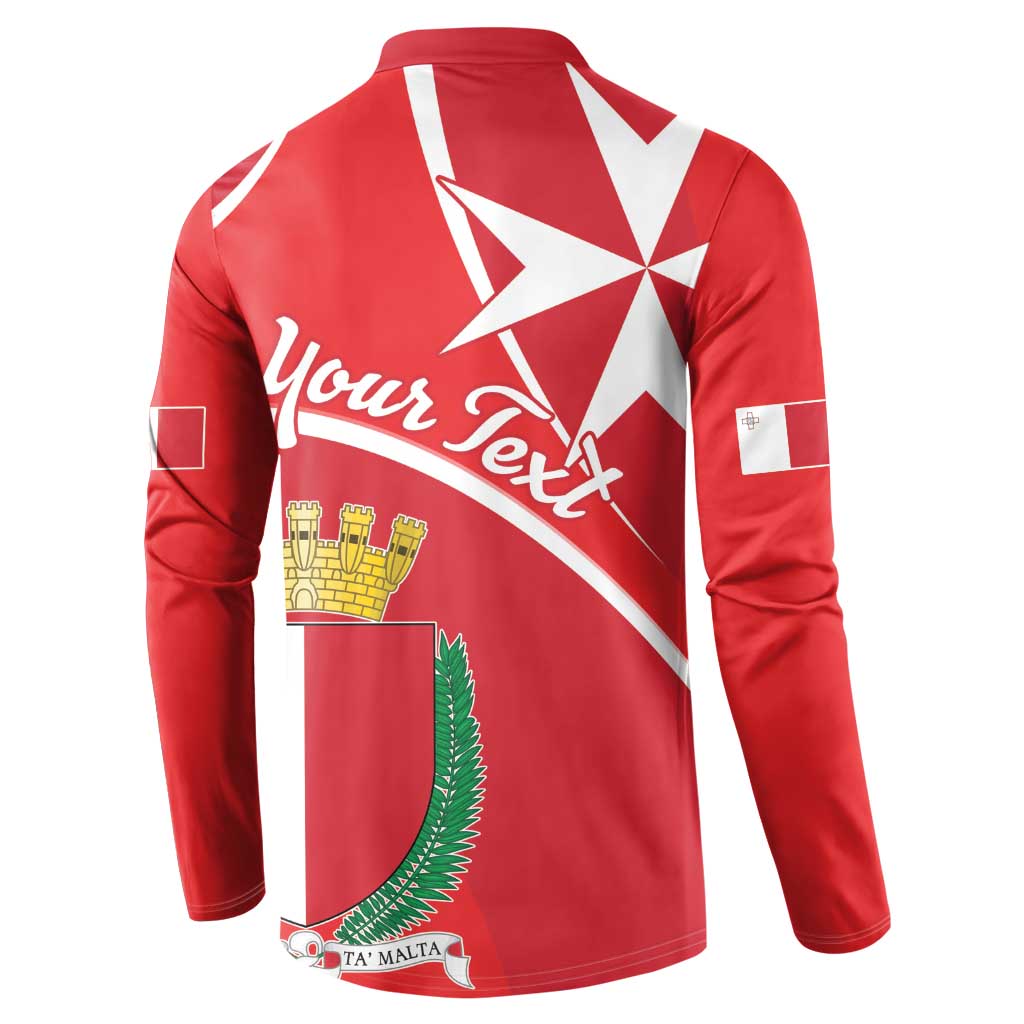 Red long-sleeve sweatshirt back with large star and Your Text graphic.