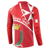 Red long-sleeve sweatshirt back with large star and Your Text graphic.
