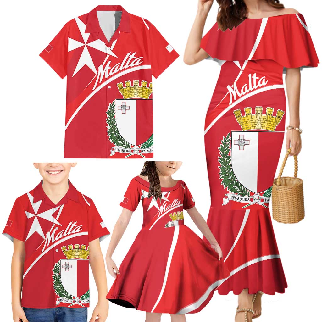 Personalized Malta Cross Coat Of Arms Family Matching Mermaid Dress and Hawaiian Shirt - Wonder Print Shop