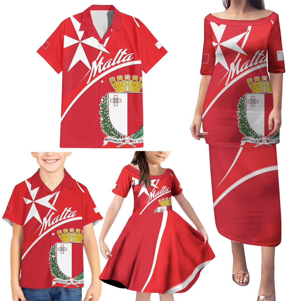 Personalized Malta Cross Coat Of Arms Family Matching Puletasi and Hawaiian Shirt - Wonder Print Shop