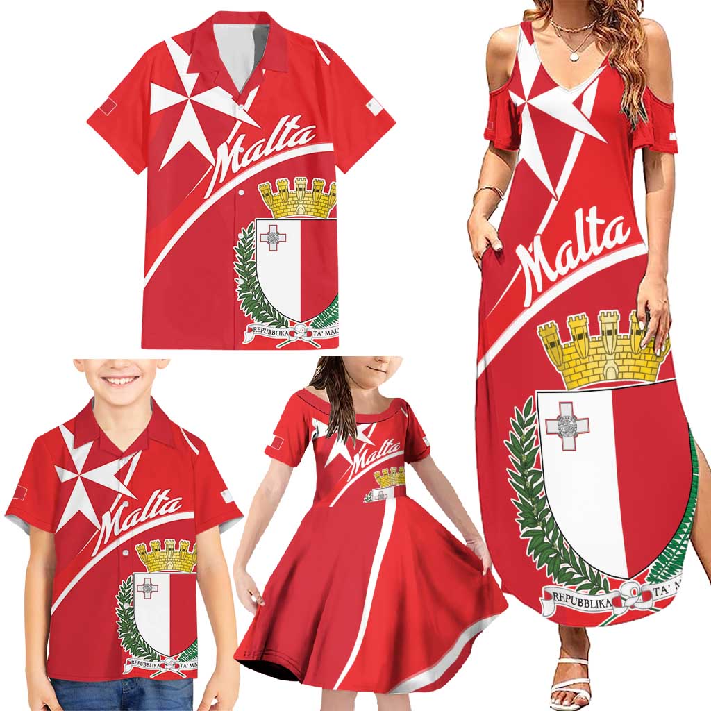 Personalized Malta Cross Coat Of Arms Family Matching Summer Maxi Dress and Hawaiian Shirt - Wonder Print Shop