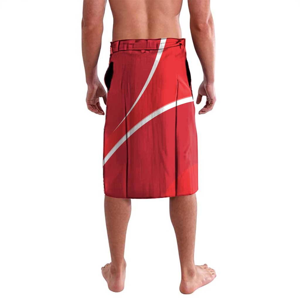 Red shorts with elastic waistband, white diagonal stripe, and Malta cross graphic