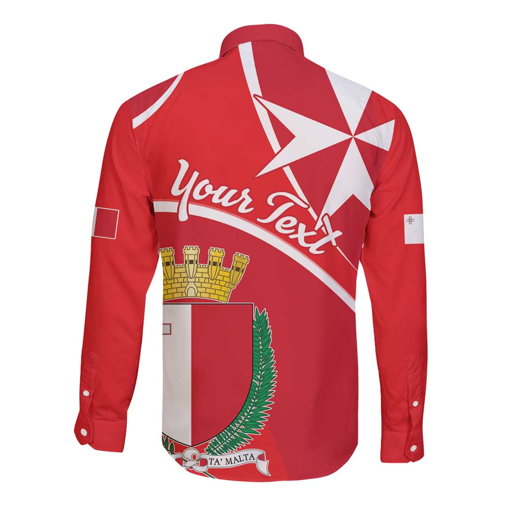 Red long-sleeve button shirt with large Malta shield crest and white star on back