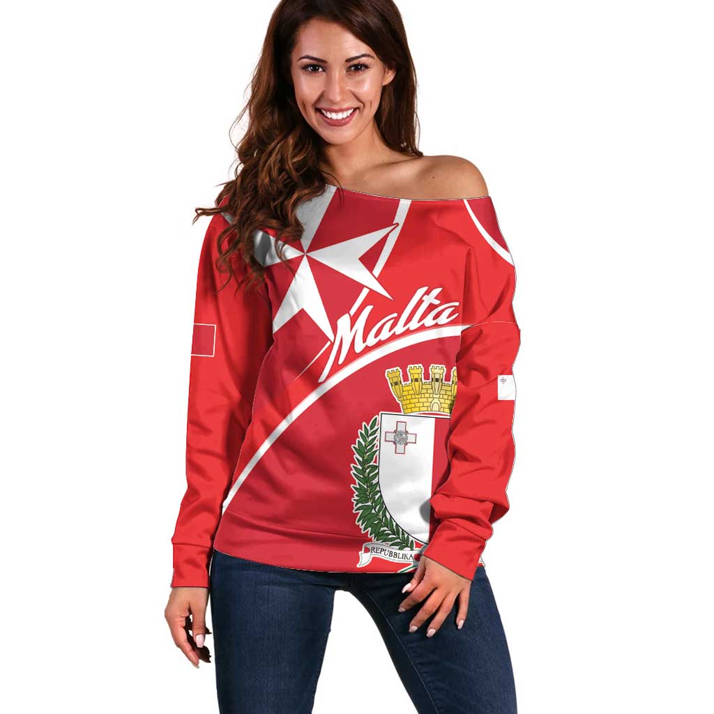 Personalized Malta Cross Coat Of Arms Off Shoulder Sweater - Wonder Print Shop