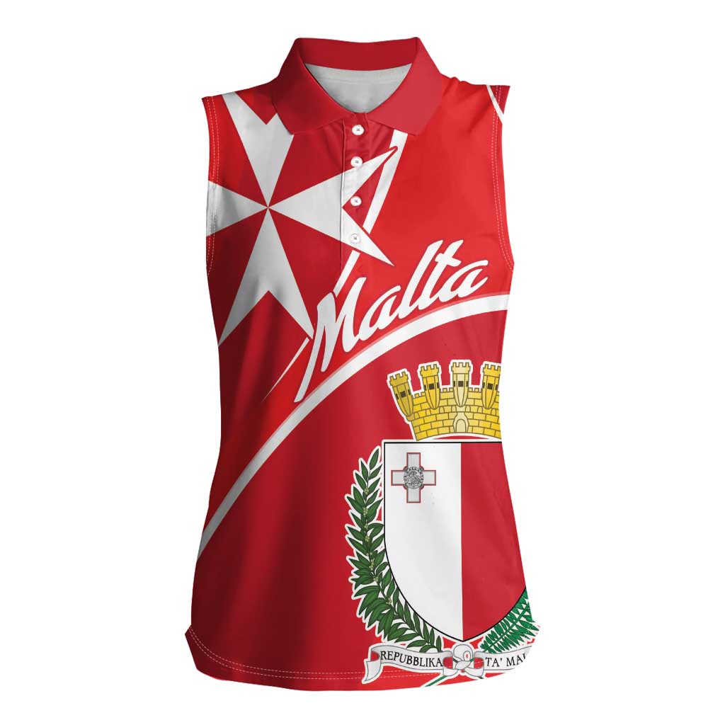 Personalized Malta Cross Coat Of Arms Women Sleeveless Polo Shirt - Wonder Print Shop