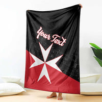 Personalized Malta cross blanket, black top and red bottom with white cross and “Your Text”