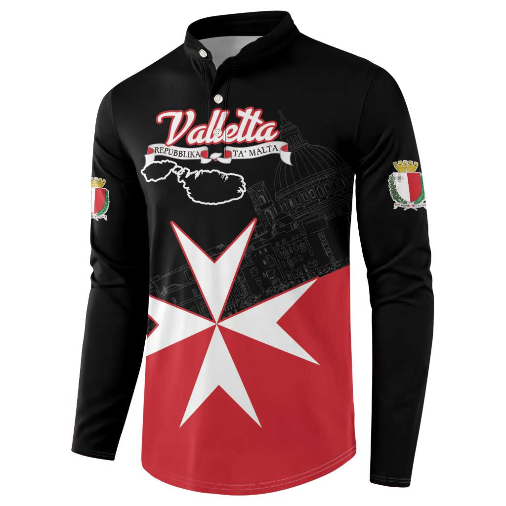 Black zip-collar sweatshirt with Valletta logo, Malta emblem and red/white star graphic.