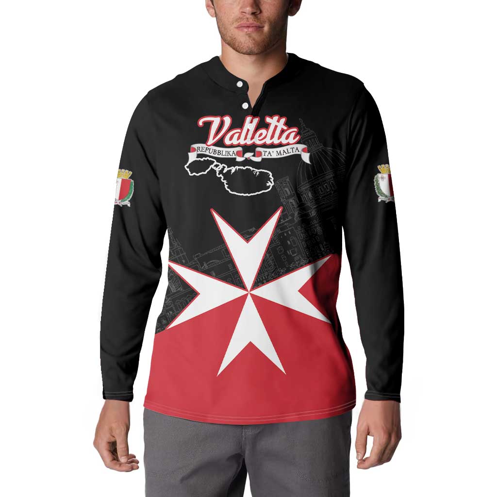 Black zip-collar sweatshirt with Valletta logo, red/white star and city map detailing.