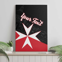 Black canvas wall art with Maltese cross, red bottom band, and custom neon script text