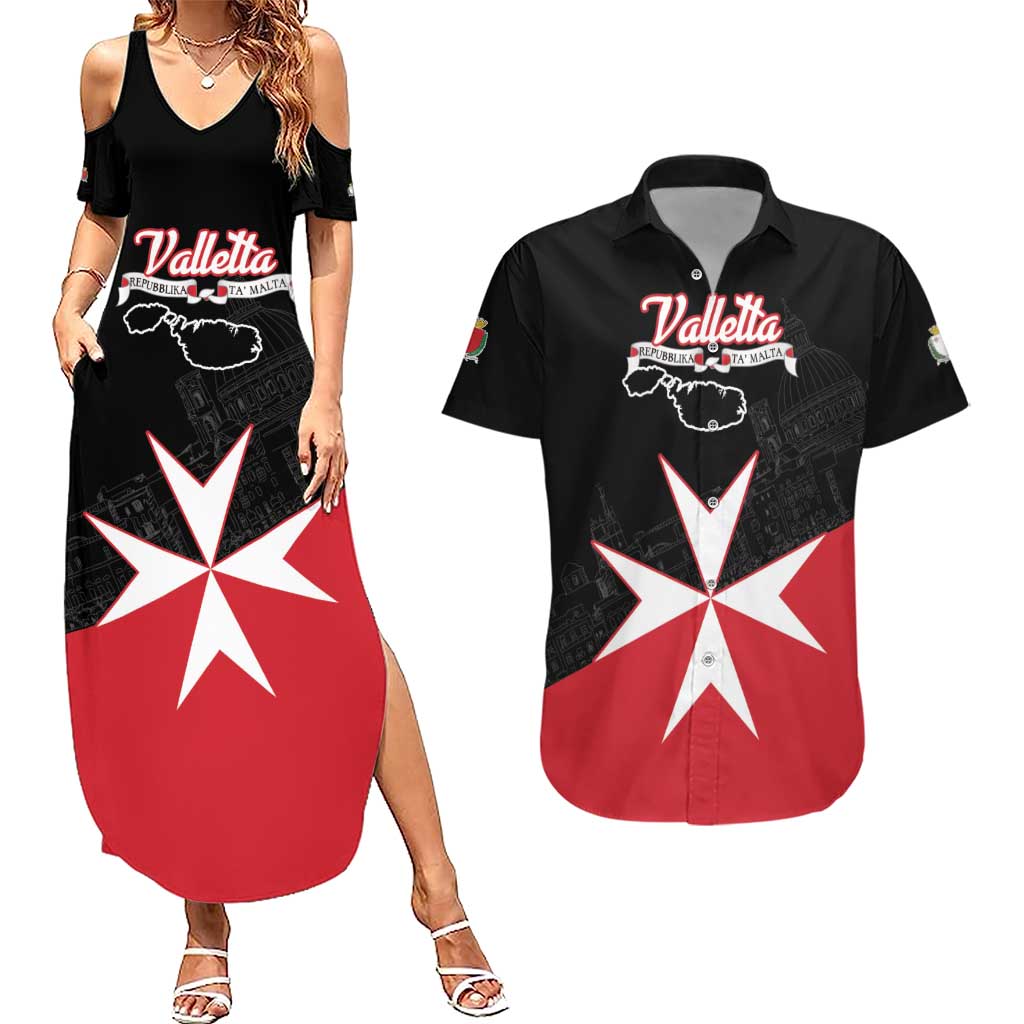 Personalized Malta Cross With Valletta Capital Couples Matching Summer Maxi Dress and Hawaiian Shirt - Wonder Print Shop