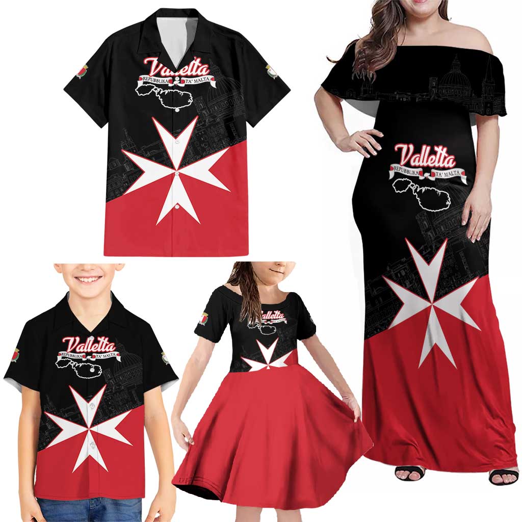 Personalized Malta Cross With Valletta Capital Family Matching Off Shoulder Maxi Dress and Hawaiian Shirt - Wonder Print Shop