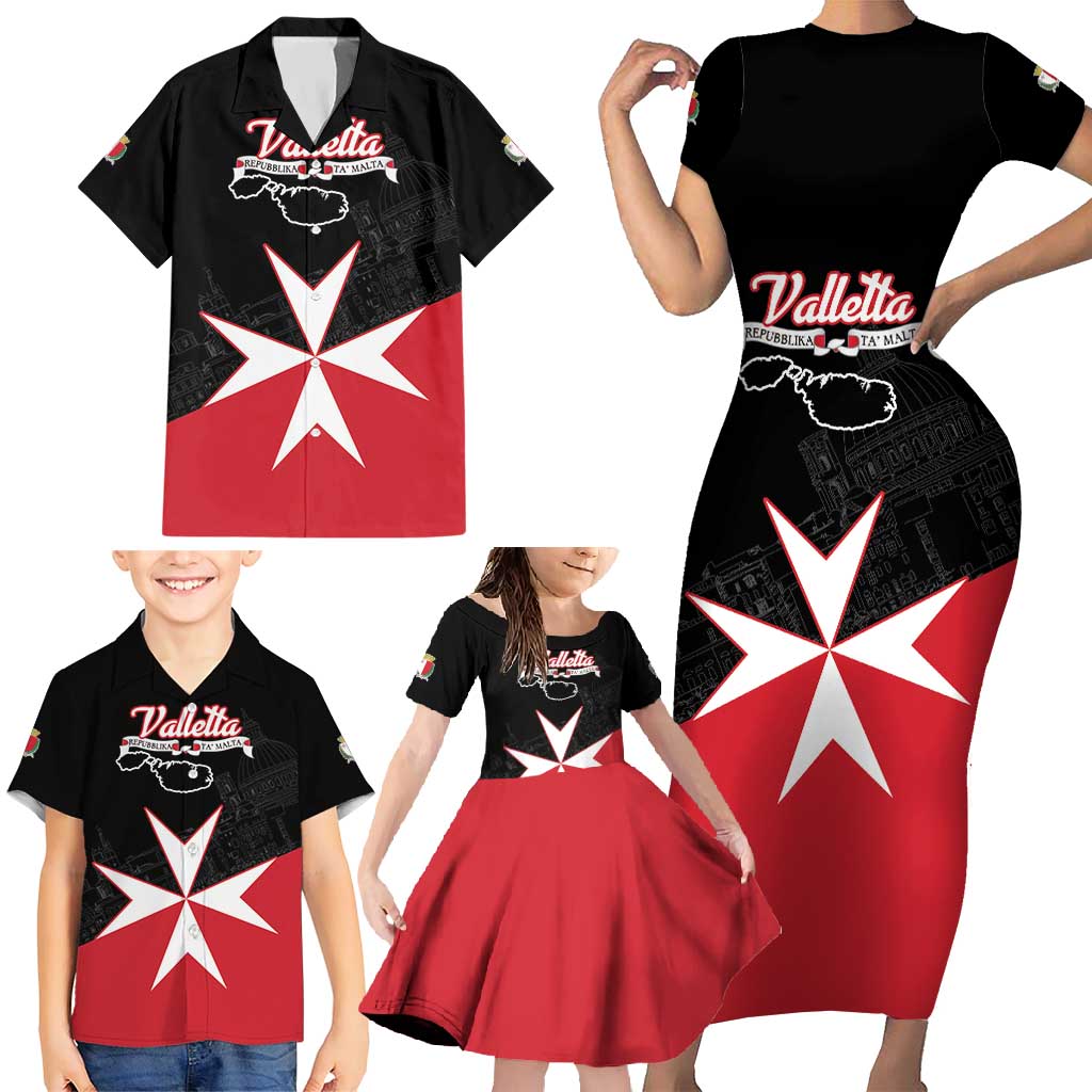 Personalized Malta Cross With Valletta Capital Family Matching Short Sleeve Bodycon Dress and Hawaiian Shirt - Wonder Print Shop