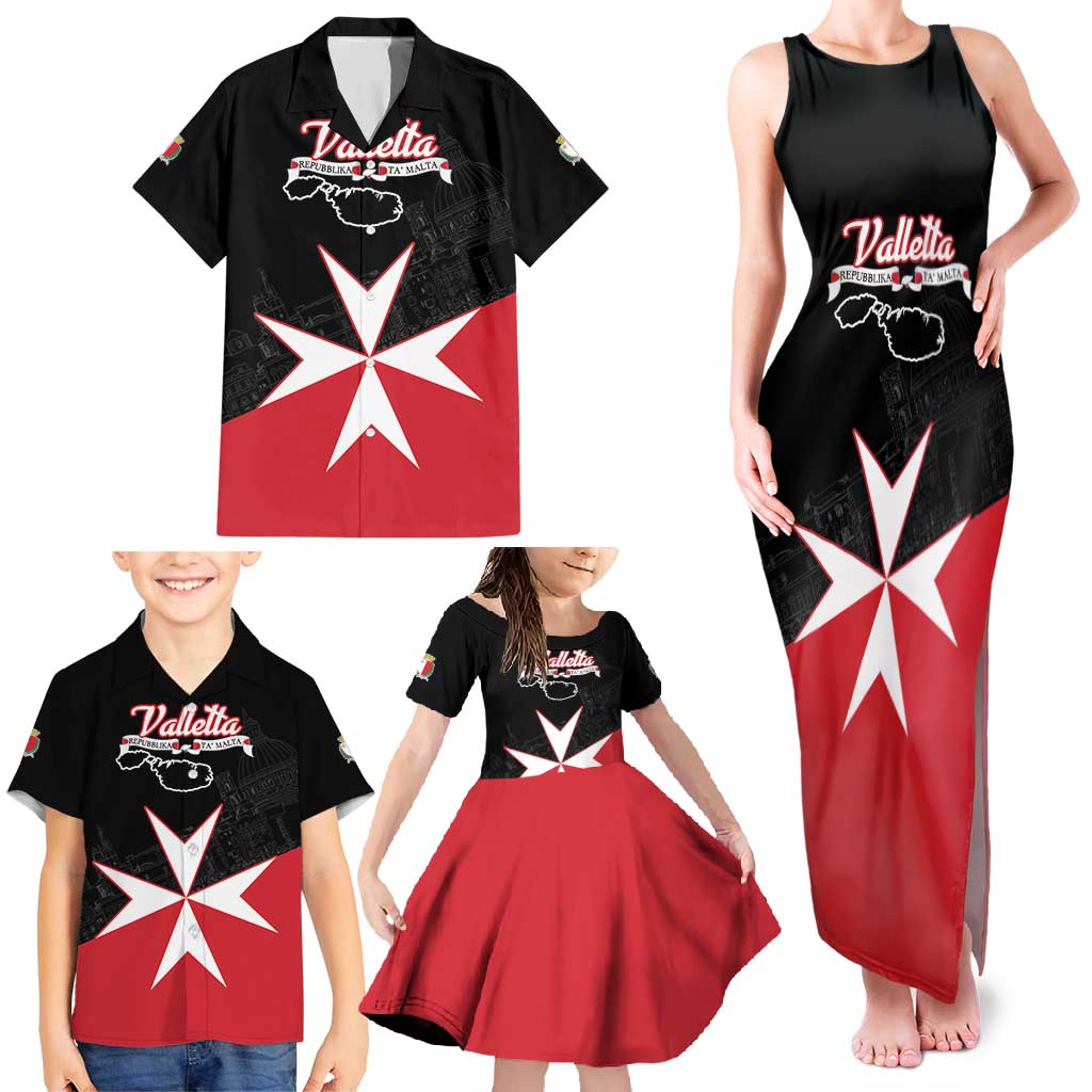 Personalized Malta Cross With Valletta Capital Family Matching Tank Maxi Dress and Hawaiian Shirt - Wonder Print Shop