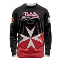 Black long sleeve shirt with Valletta script and red-white Malta cross front print