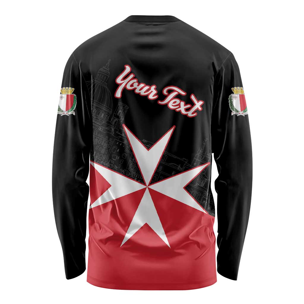 Black long sleeve shirt with Your Text and red-white Malta cross back print