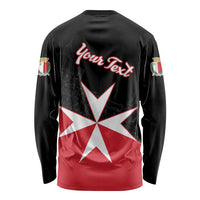 Black long sleeve shirt with Your Text and red-white Malta cross back print