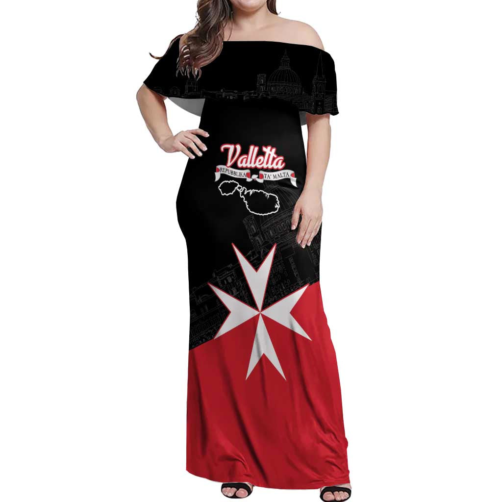 Personalized Malta Cross With Valletta Capital Off Shoulder Maxi Dress - Wonder Print Shop