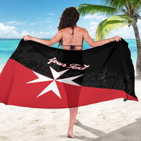 Black sarong with red-and-white Malta flag-style design and 'Your Text' print