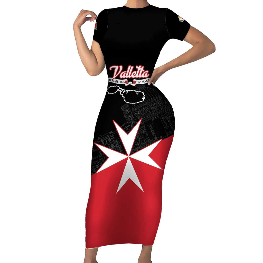 Personalized Malta Cross With Valletta Capital Short Sleeve Bodycon Dress - Wonder Print Shop