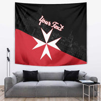 Personalized Malta cross wall tapestry, black and red with white cross and “Your Text”