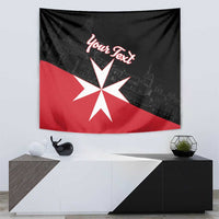 Personalized Malta cross tapestry, black-red background with white Maltese cross and “Your Text”