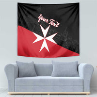 Personalized Malta cross tapestry, black and red with bold white cross and “Your Text”