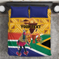 South Africa Heritage Day bedding set with blue pillowcases and flag-style dancer design