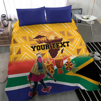 South Africa Heritage Day bedding set with blue pillowcases and yellow flag dancer graphic
